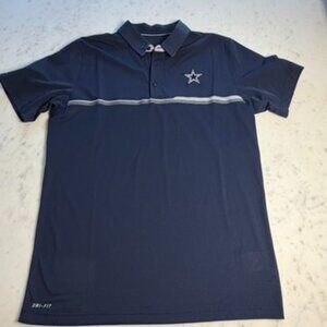 Nike Dallas Cowboys On Field Dri Fit Blue Polo Men's Size L NFL Embroidered